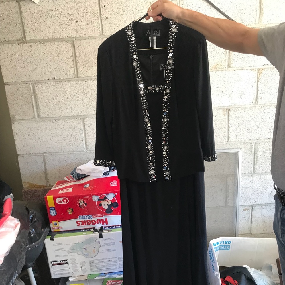 Full length black Alex Evenings dress with jacket